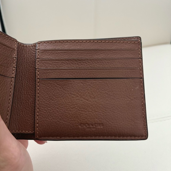 SOLD❗️COACH Men Bifold Leather Wallet Brown Blue Varsity Striped - Picture 4 of 5